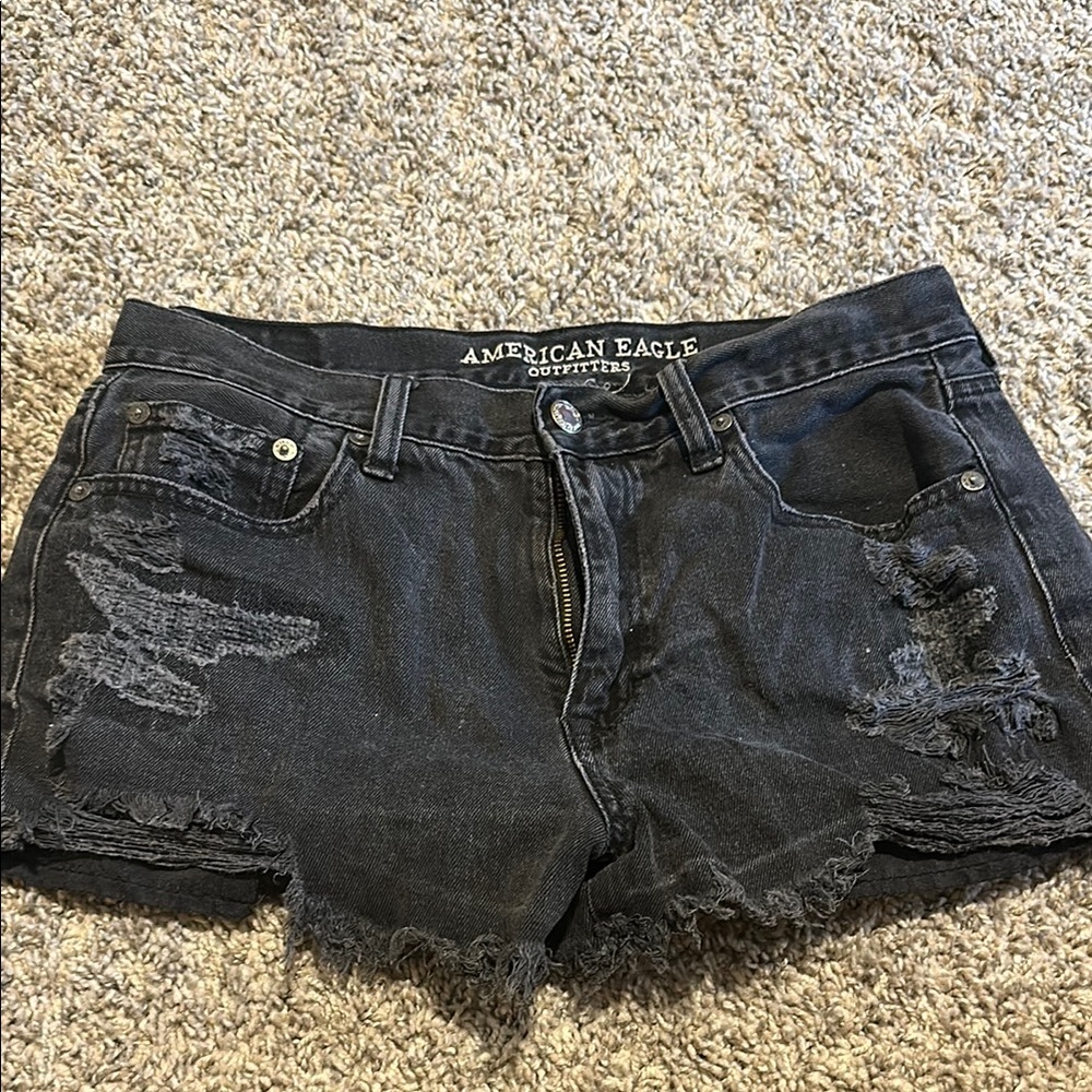 American Eagle Outfitters Women's Black Distressed Shorts